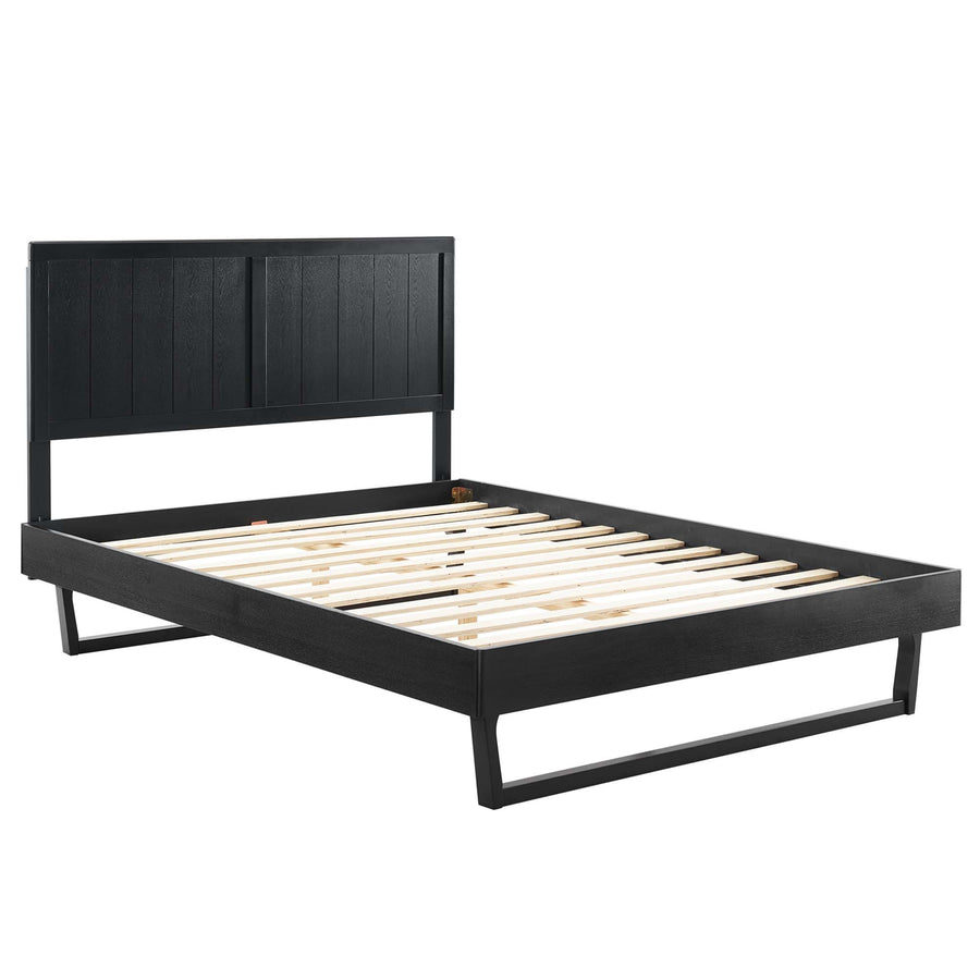 Granite Wood Full Platform Bed With Angular Frame in Black