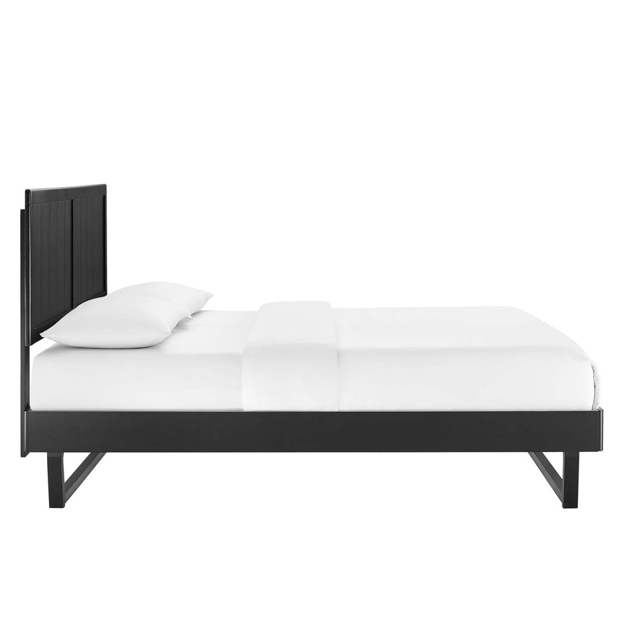 Granite Wood Full Platform Bed With Angular Frame in Black