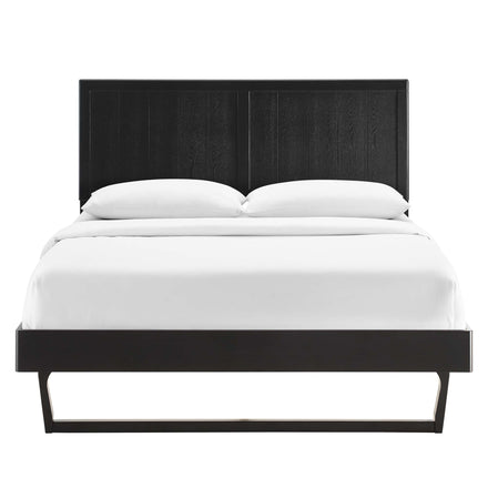 Alana Wood Full Platform Bed With Angular Frame in Black