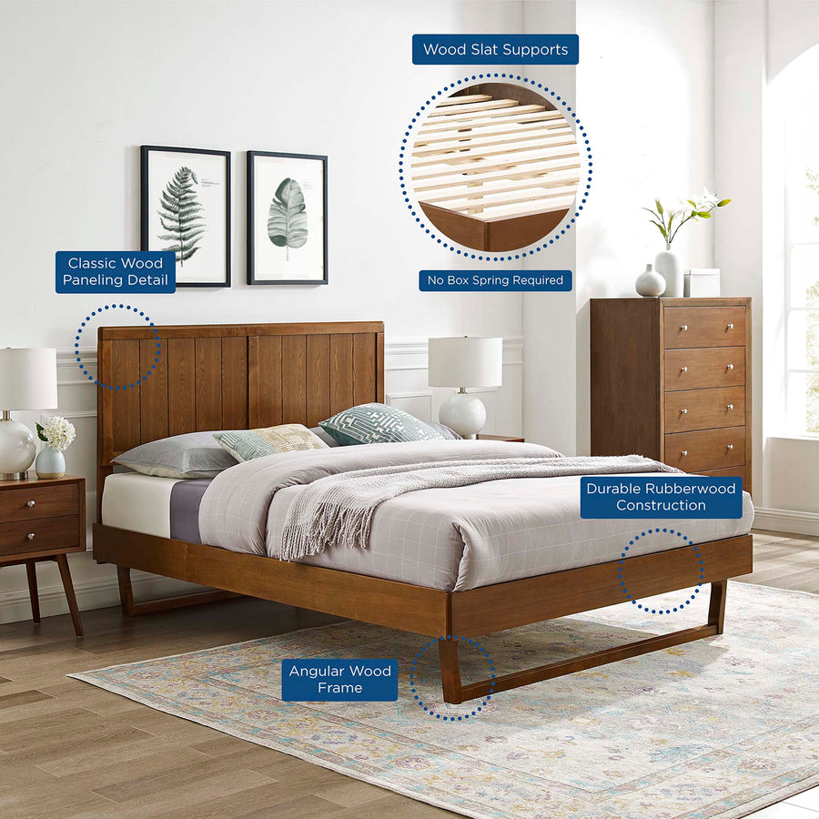 Granite Wood King Platform Bed With Angular Frame in Walnut