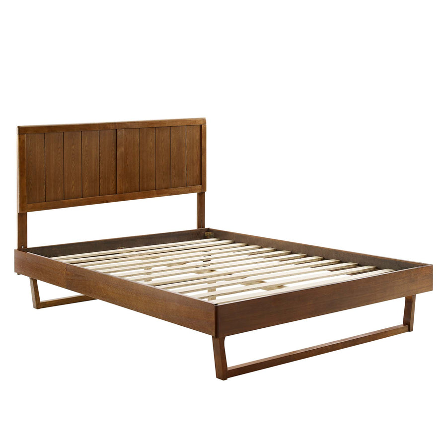 Granite Wood King Platform Bed With Angular Frame in Walnut