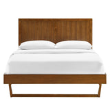 Granite Wood King Platform Bed With Angular Frame in Walnut