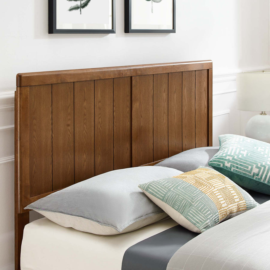 Granite Wood Twin Platform Bed With Angular Frame in Walnut