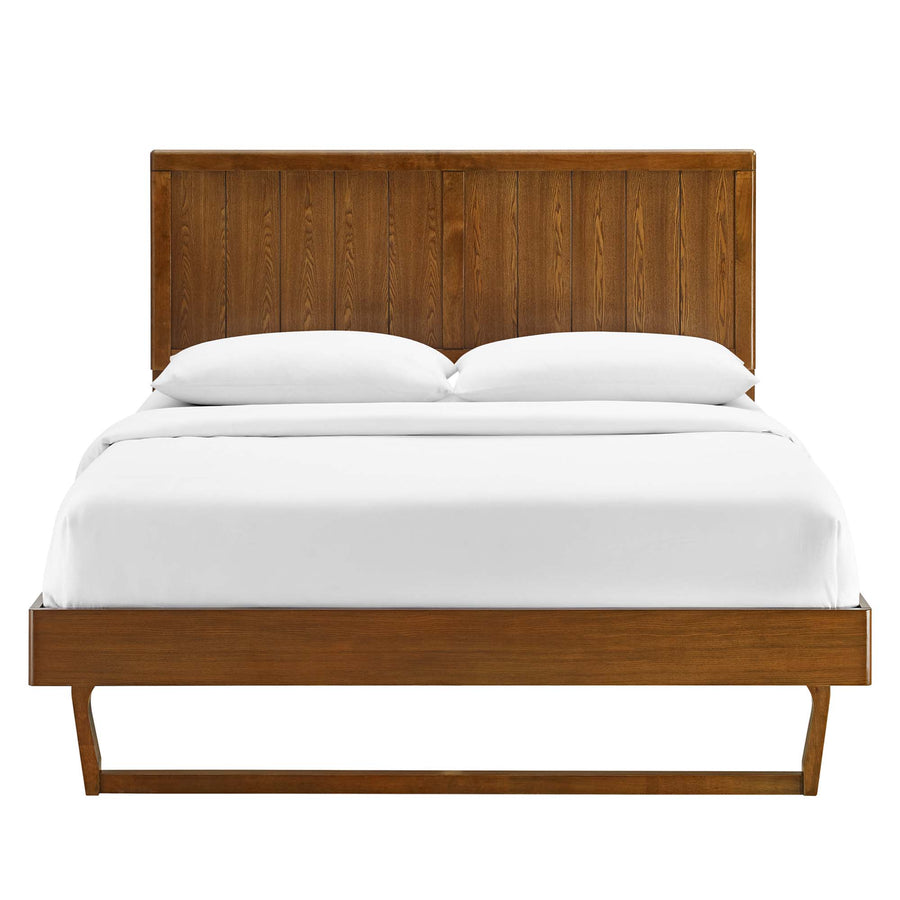 Granite Wood Twin Platform Bed With Angular Frame in Walnut