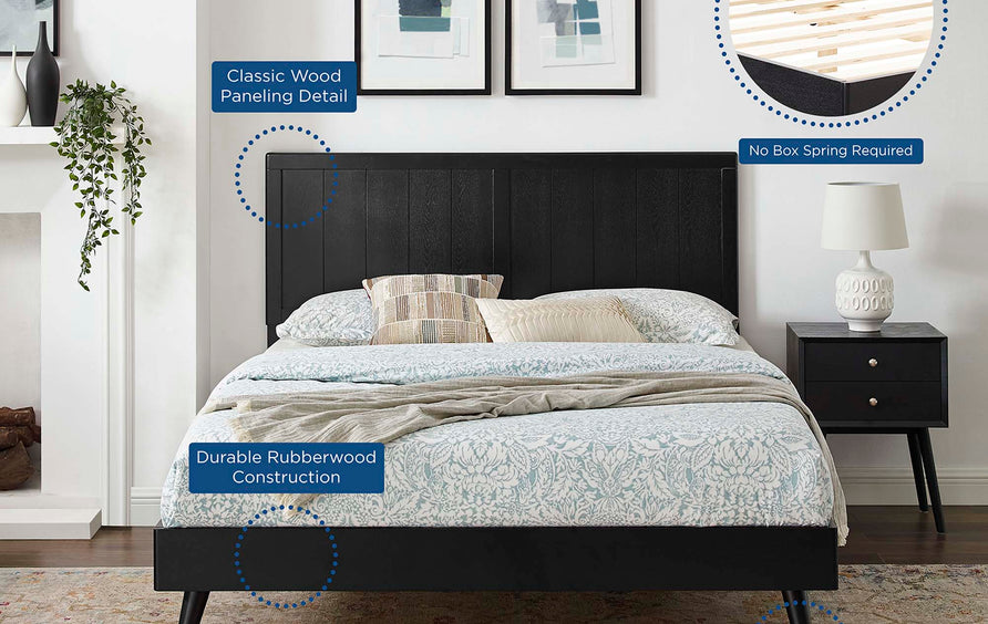 Granite Wood King Platform Bed With Splayed Legs in Black