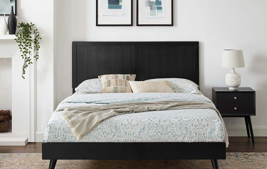 Granite Wood King Platform Bed With Splayed Legs in Black