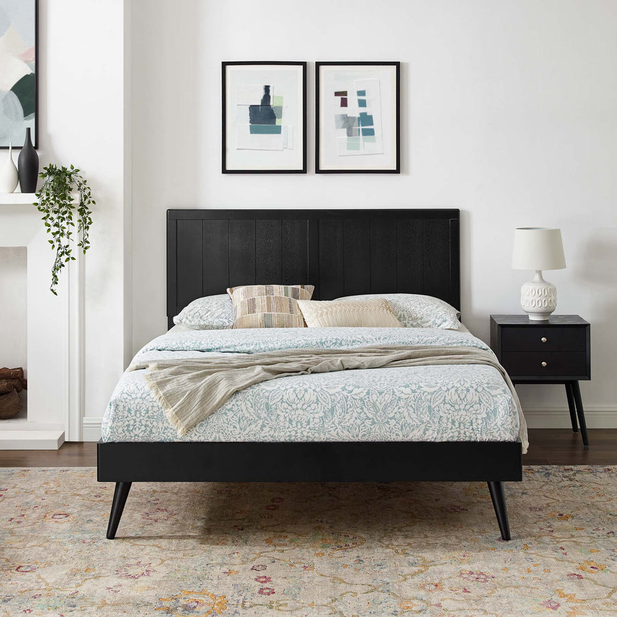 Granite Wood King Platform Bed With Splayed Legs in Black