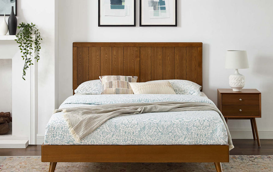 Granite Wood Twin Platform Bed With Splayed Legs in Walnut