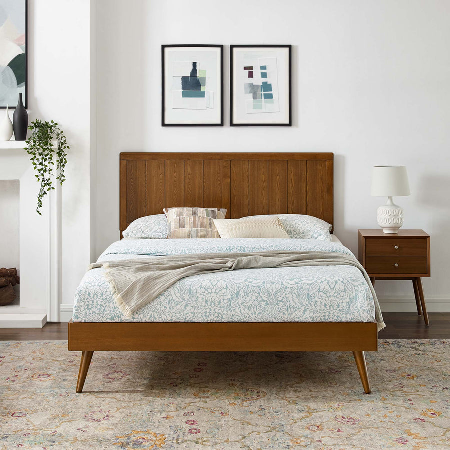 Granite Wood Twin Platform Bed With Splayed Legs in Walnut