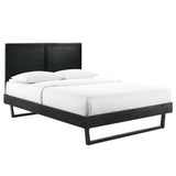 Rattan Wood Full Platform Bed With Angular Frame in Black