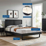 Rattan Wood Full Platform Bed With Angular Frame in Black