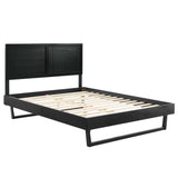 Rattan Wood Full Platform Bed With Angular Frame in Black