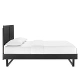 Rattan Wood Full Platform Bed With Angular Frame in Black