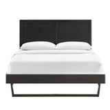 Rattan Wood Full Platform Bed With Angular Frame in Black