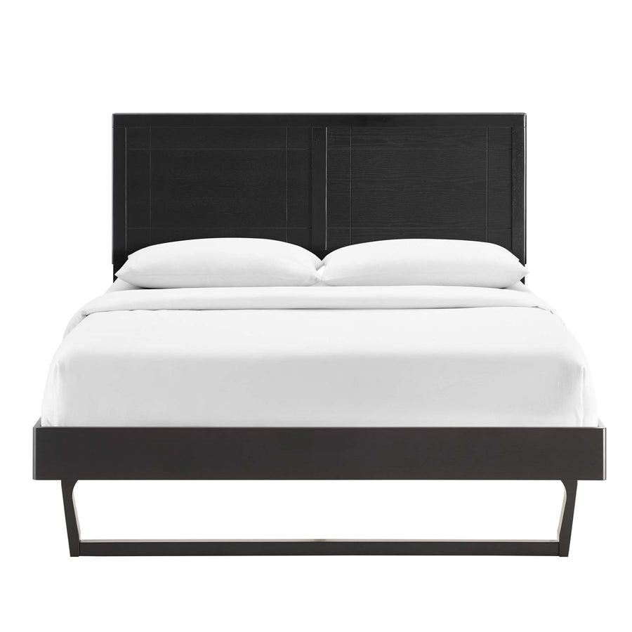 Rattan Wood Full Platform Bed With Angular Frame in Black