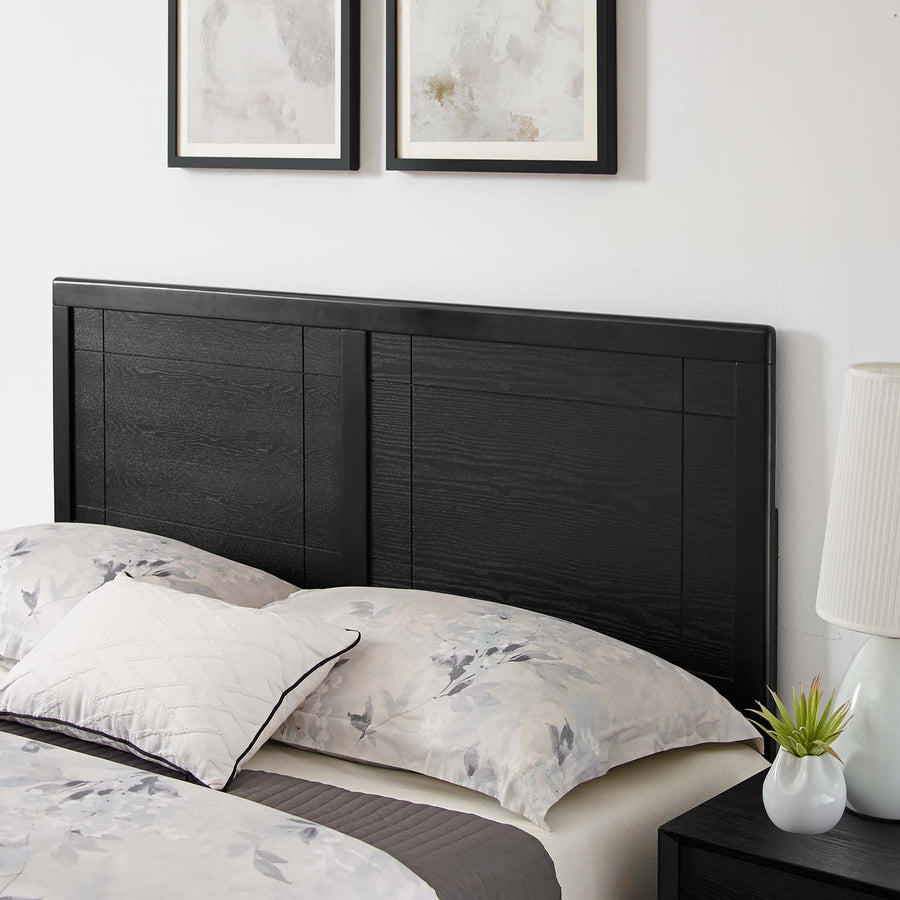 Rattan Wood Full Platform Bed With Splayed Legs in Black