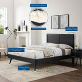 Rattan Wood Full Platform Bed With Splayed Legs in Black