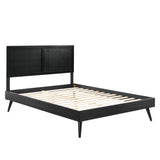 Rattan Wood Full Platform Bed With Splayed Legs in Black