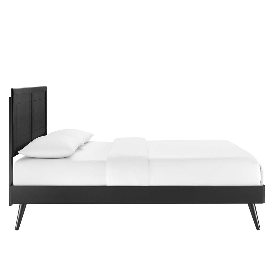 Rattan Wood Full Platform Bed With Splayed Legs in Black