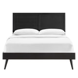 Rattan Wood Full Platform Bed With Splayed Legs in Black