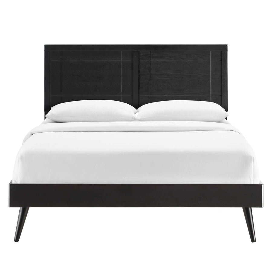 Rattan Wood Full Platform Bed With Splayed Legs in Black