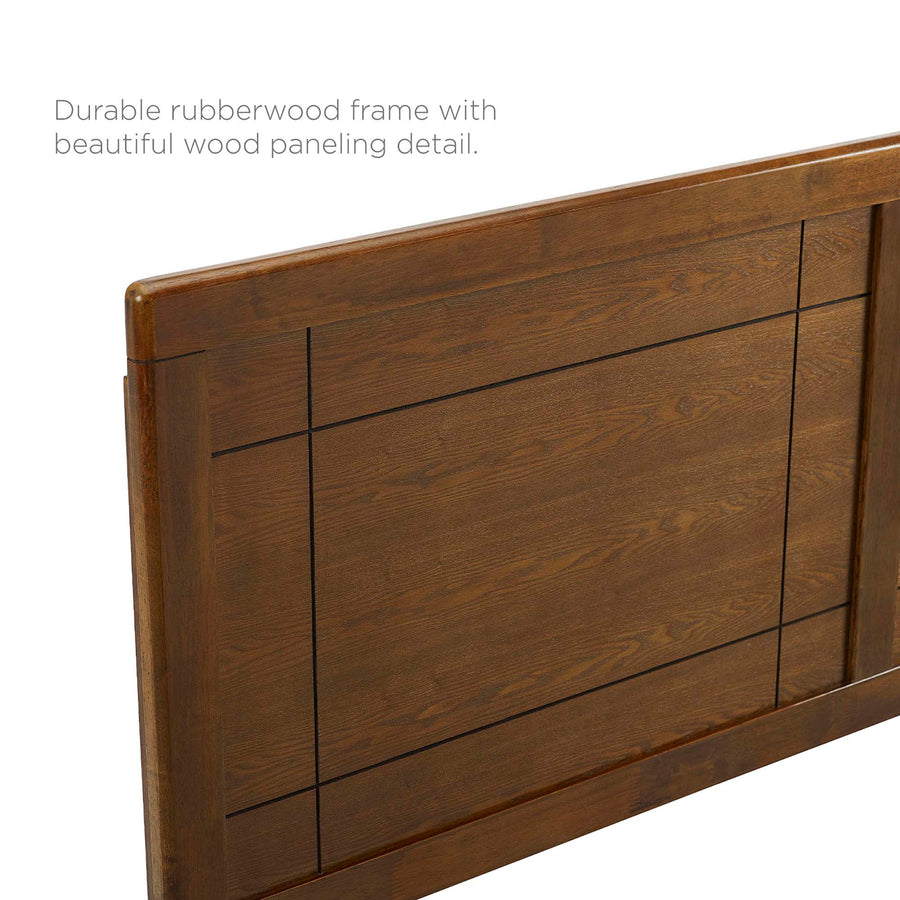 Rattan Wood Full Platform Bed With Splayed Legs in Walnut