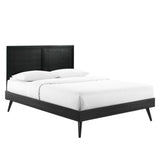 Rattan Wood King Platform Bed With Splayed Legs in Black