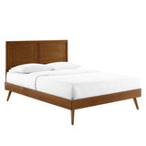 Rattan Wood King Platform Bed With Splayed Legs in Walnut