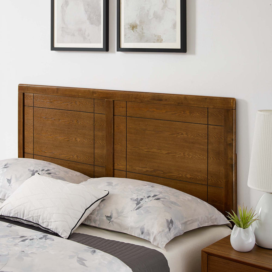 Rattan Wood Twin Platform Bed With Splayed Legs in Walnut