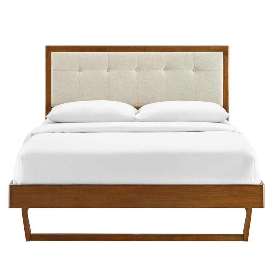 Petal Wood Full Platform Bed With Angular Frame in Walnut Beige