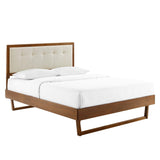 Petal Wood King Platform Bed With Angular Frame in Walnut Beige