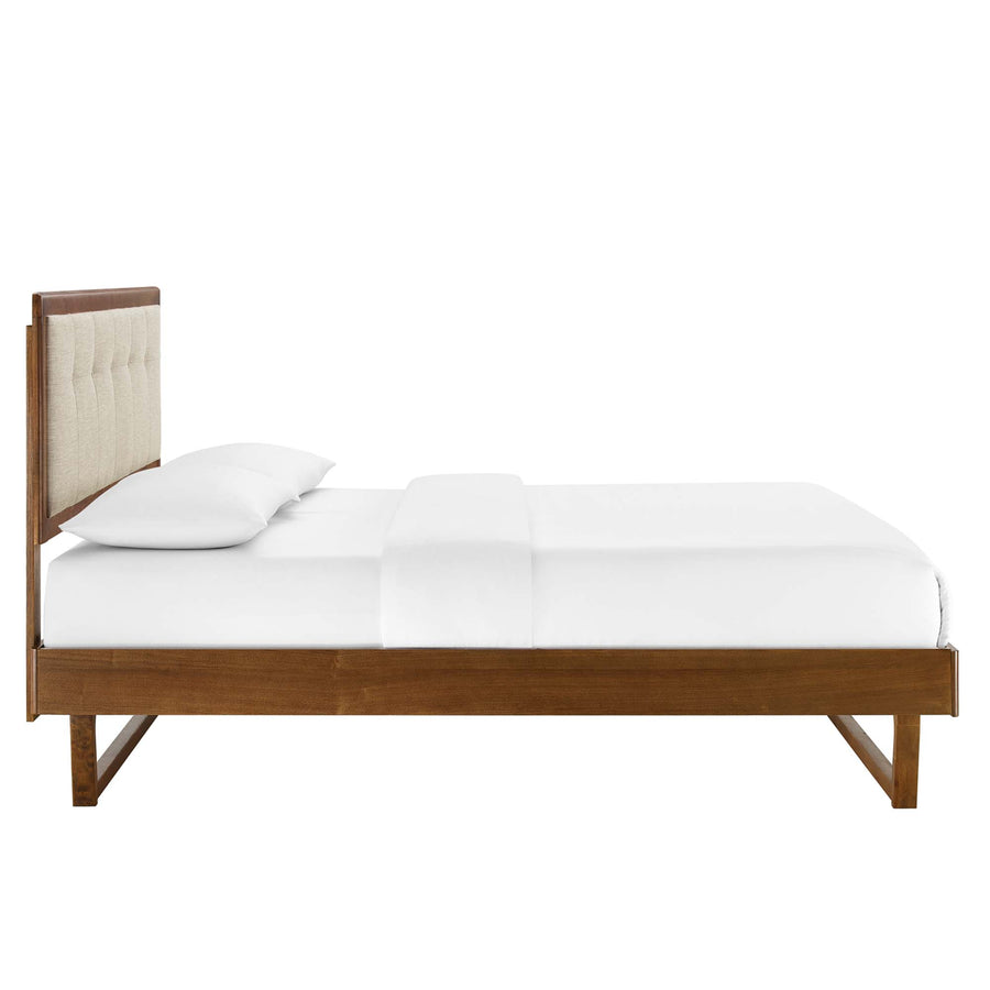 Petal Wood King Platform Bed With Angular Frame in Walnut Beige