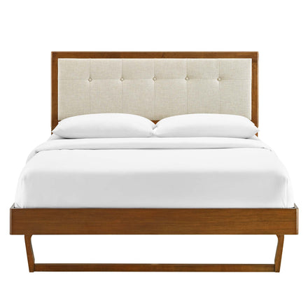 Willow Wood King Platform Bed With Angular Frame in Walnut Beige