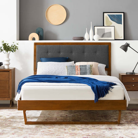 Willow Wood King Platform Bed With Angular Frame in Walnut Charcoal