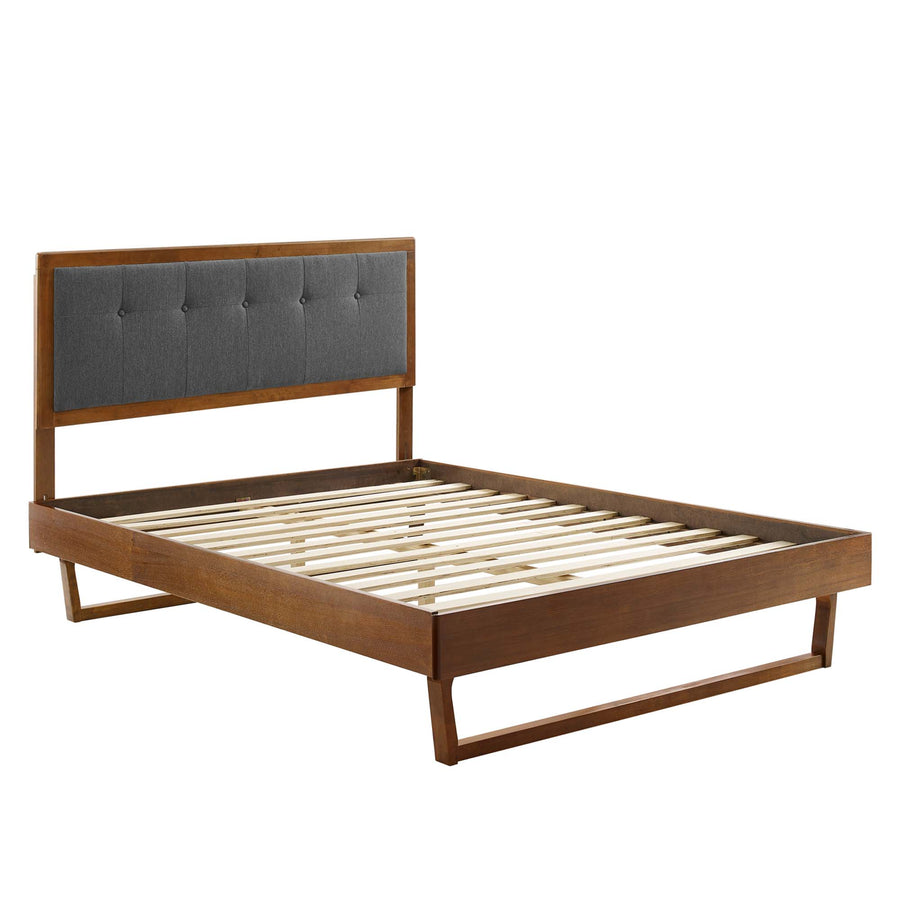 Petal Wood King Platform Bed With Angular Frame in Walnut Charcoal