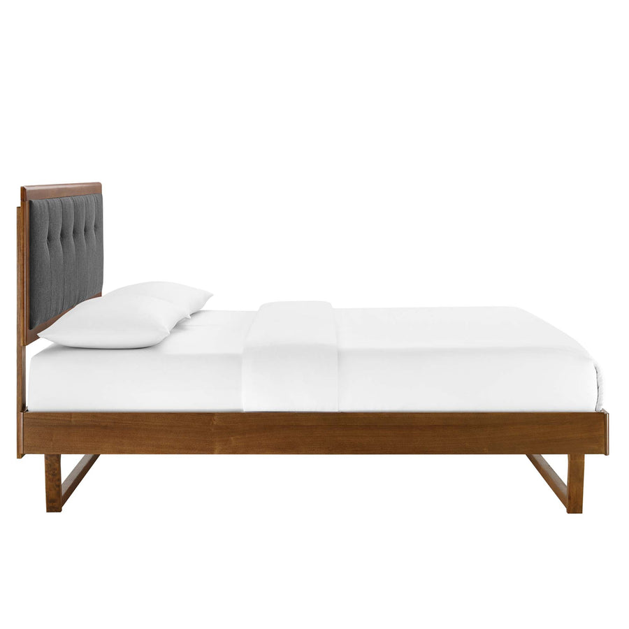 Petal Wood King Platform Bed With Angular Frame in Walnut Charcoal