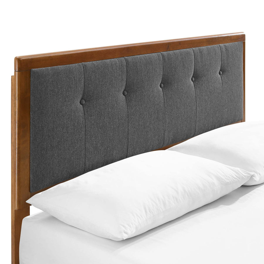 Petal Wood King Platform Bed With Angular Frame in Walnut Charcoal