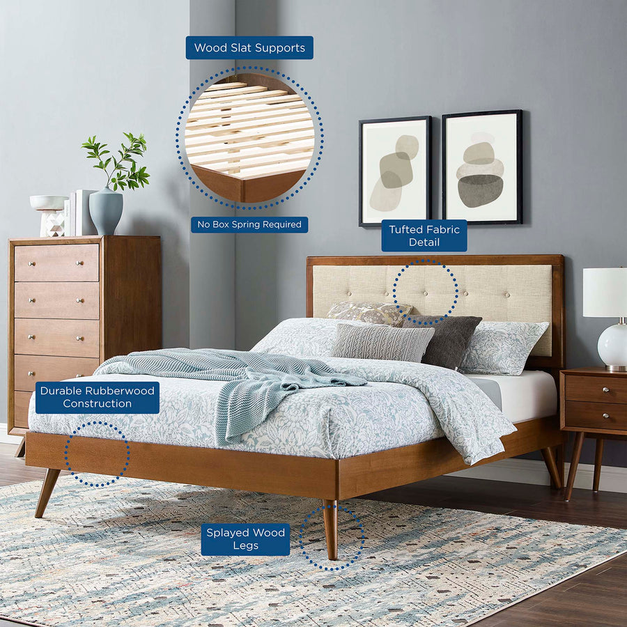 Petal Wood Full Platform Bed With Splayed Legs in Walnut Beige