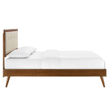 Petal Wood Full Platform Bed With Splayed Legs in Walnut Beige