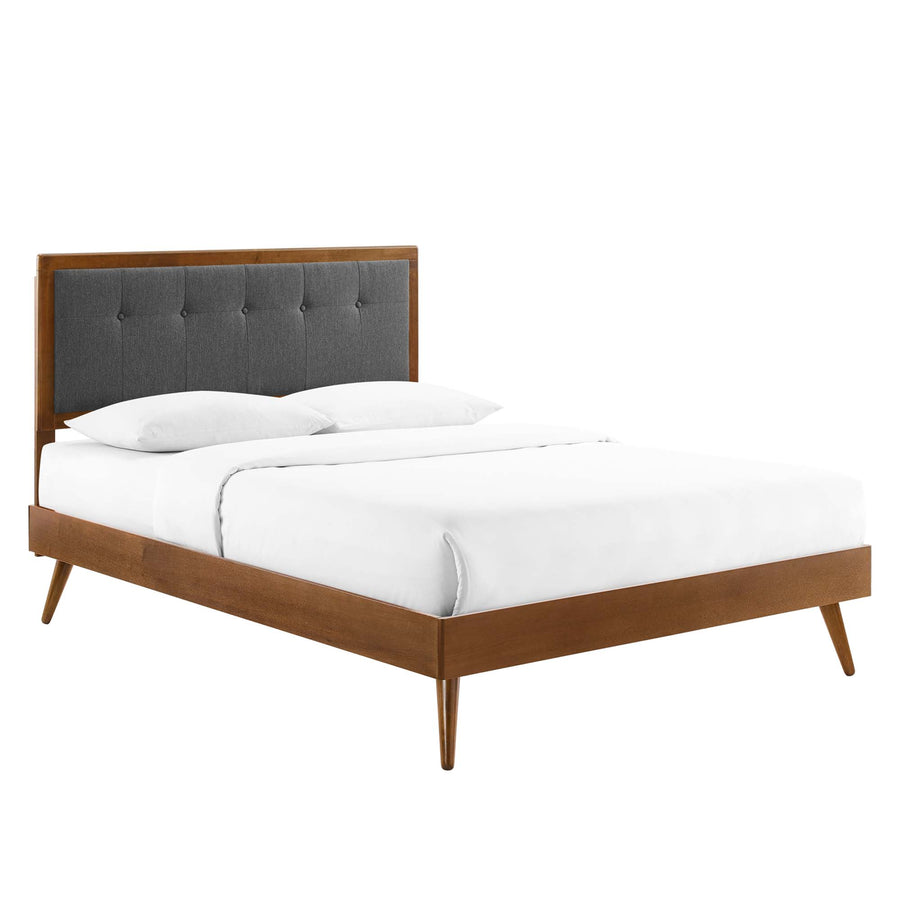 Petal Wood Full Platform Bed With Splayed Legs in Walnut Charcoal