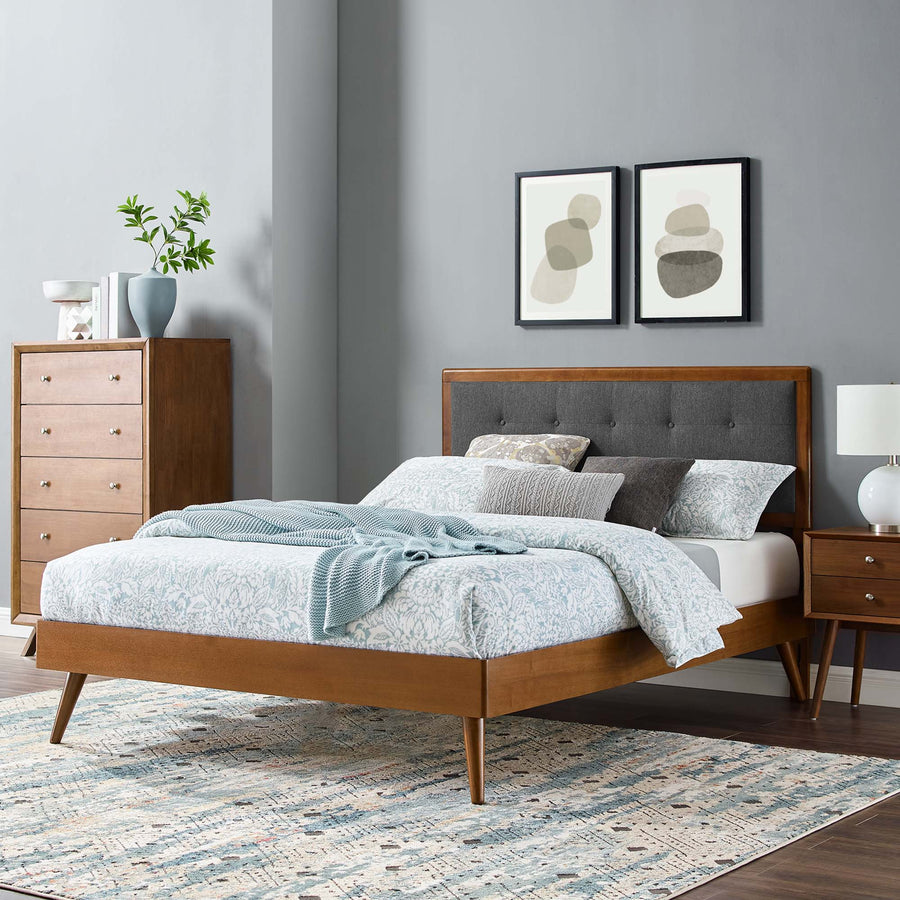 Petal Wood Full Platform Bed With Splayed Legs in Walnut Charcoal