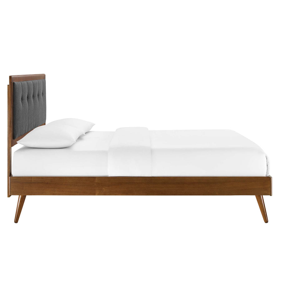 Petal Wood Full Platform Bed With Splayed Legs in Walnut Charcoal