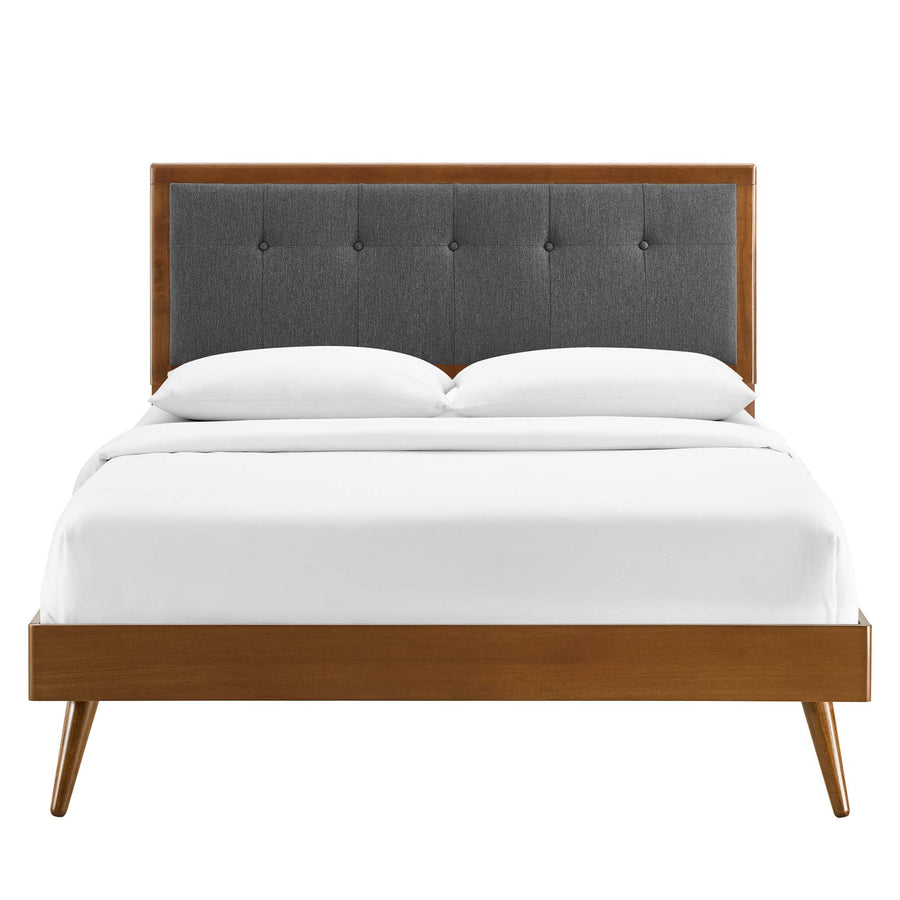 Petal Wood Full Platform Bed With Splayed Legs in Walnut Charcoal