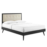 Petal Wood King Platform Bed With Splayed Legs in Black Beige