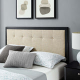 Petal Wood King Platform Bed With Splayed Legs in Black Beige