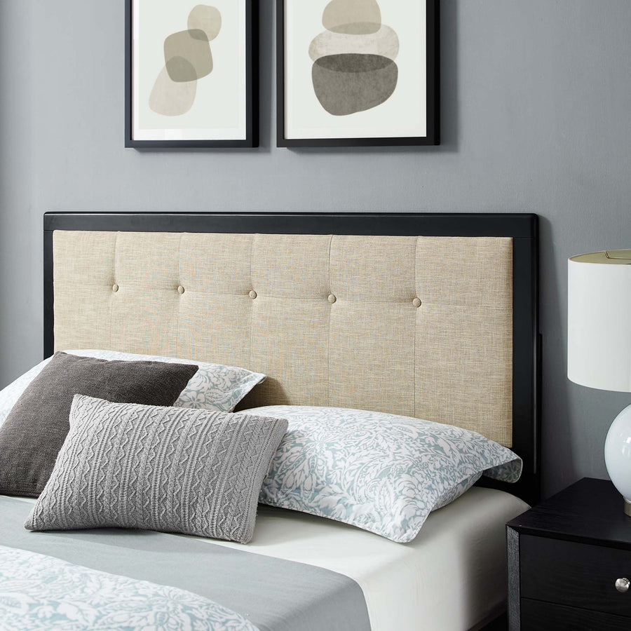 Petal Wood King Platform Bed With Splayed Legs in Black Beige
