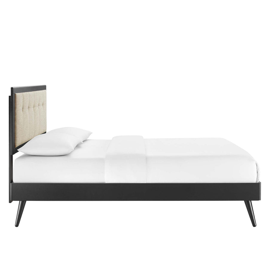Petal Wood King Platform Bed With Splayed Legs in Black Beige