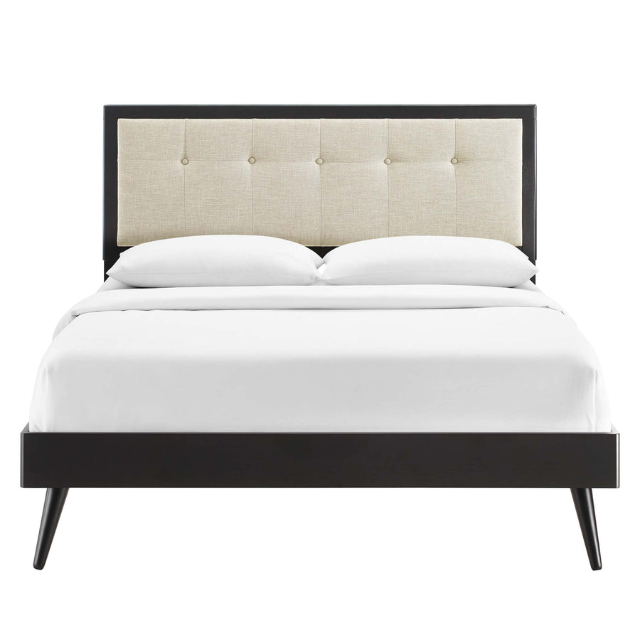 Petal Wood King Platform Bed With Splayed Legs in Black Beige