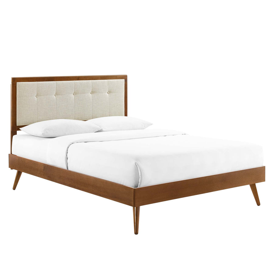 Petal Wood King Platform Bed With Splayed Legs in Walnut Beige