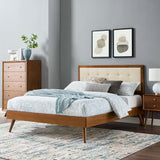 Petal Wood King Platform Bed With Splayed Legs in Walnut Beige